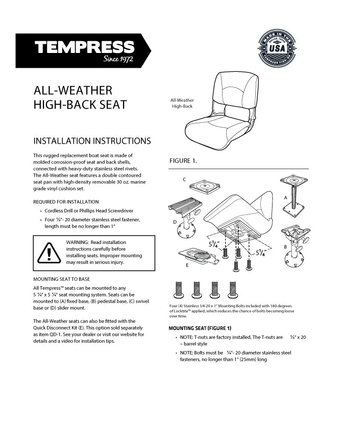 All Weather High Back Boat Seat