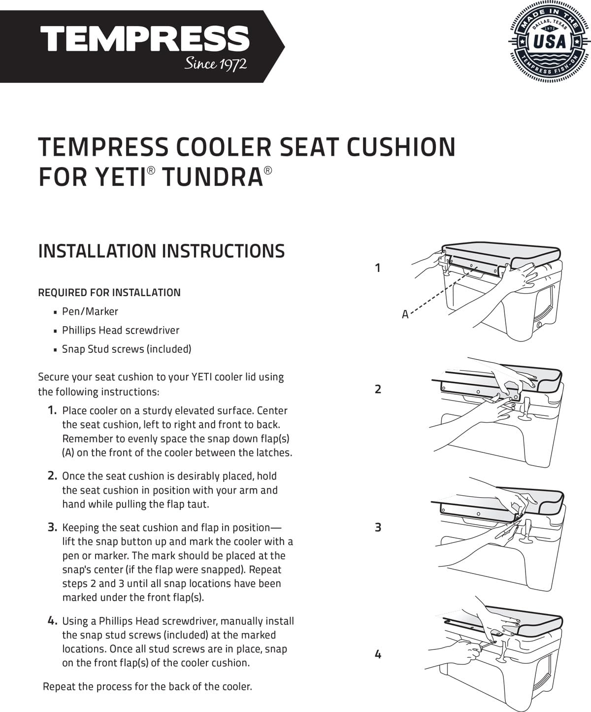 Tempress Cooler Seat Cushion for YETI Tundra, White (Cushion Only)